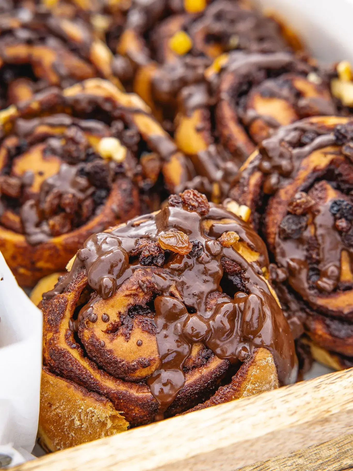 Glossy chocolate swirl buns
