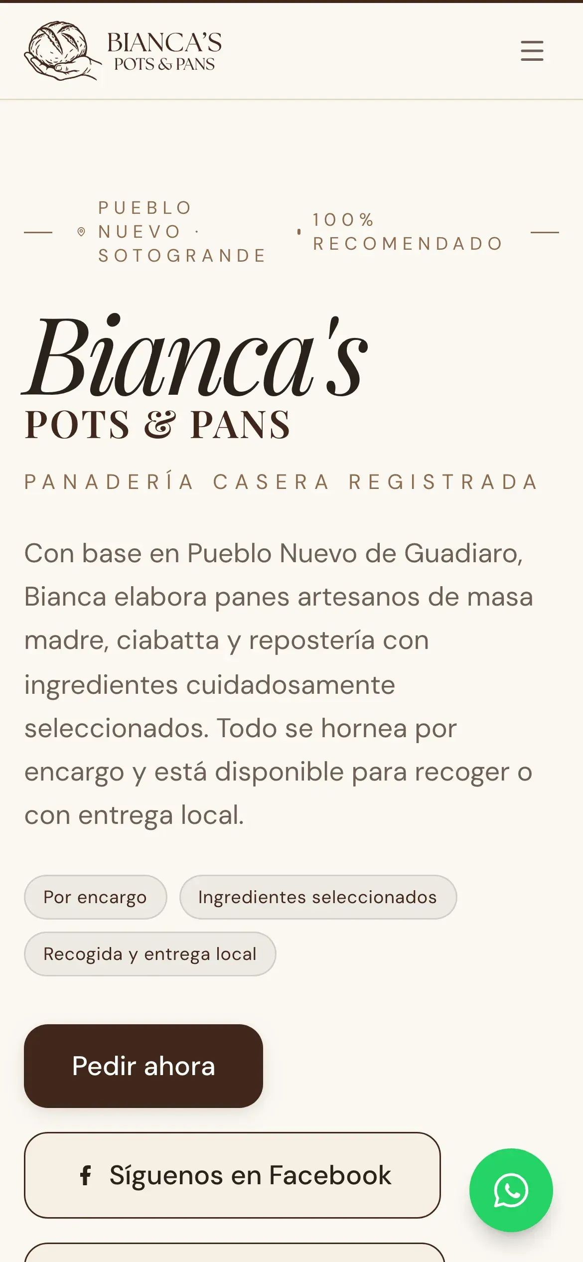 The Pots & Pans website on a phone